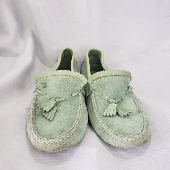 Tod's Light Green Suede Tassel Loafers - Picture 3 of 10